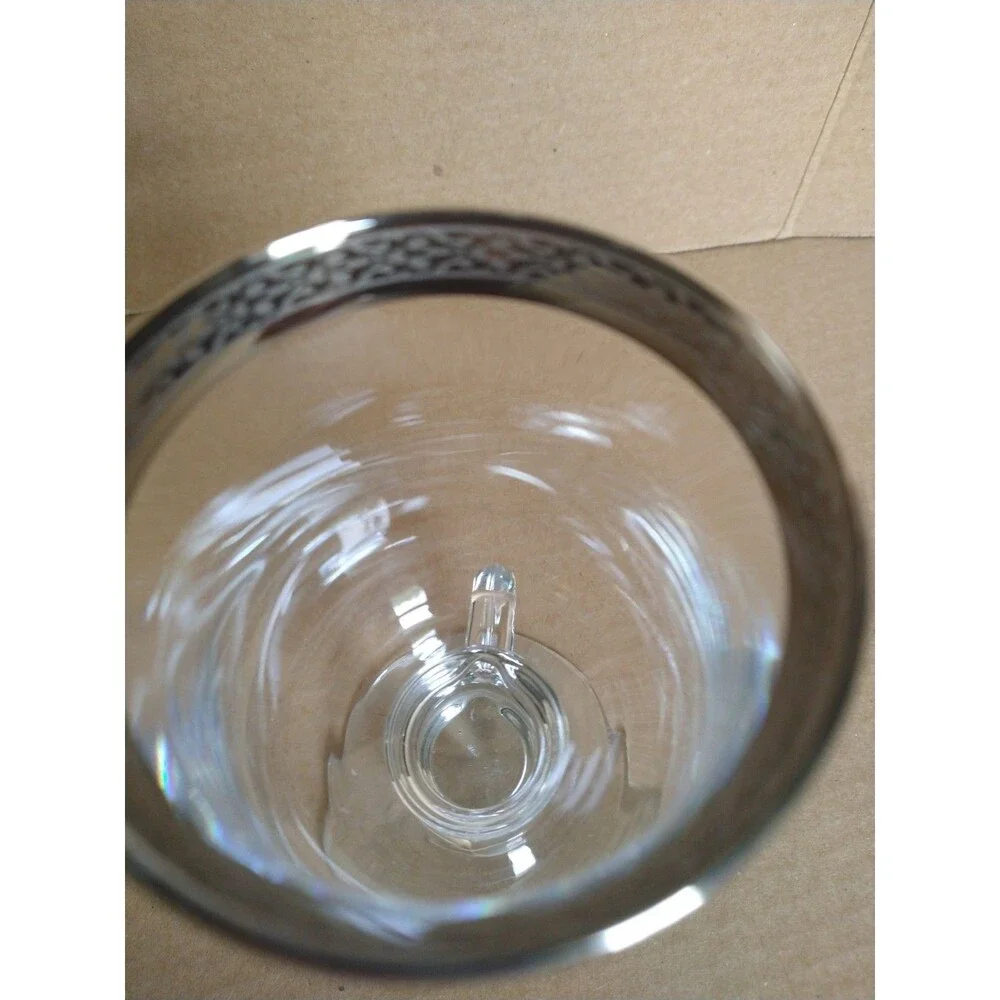 Set of 2 Clear Irish Coffee Glasses with Silver Rim and Footed Handle